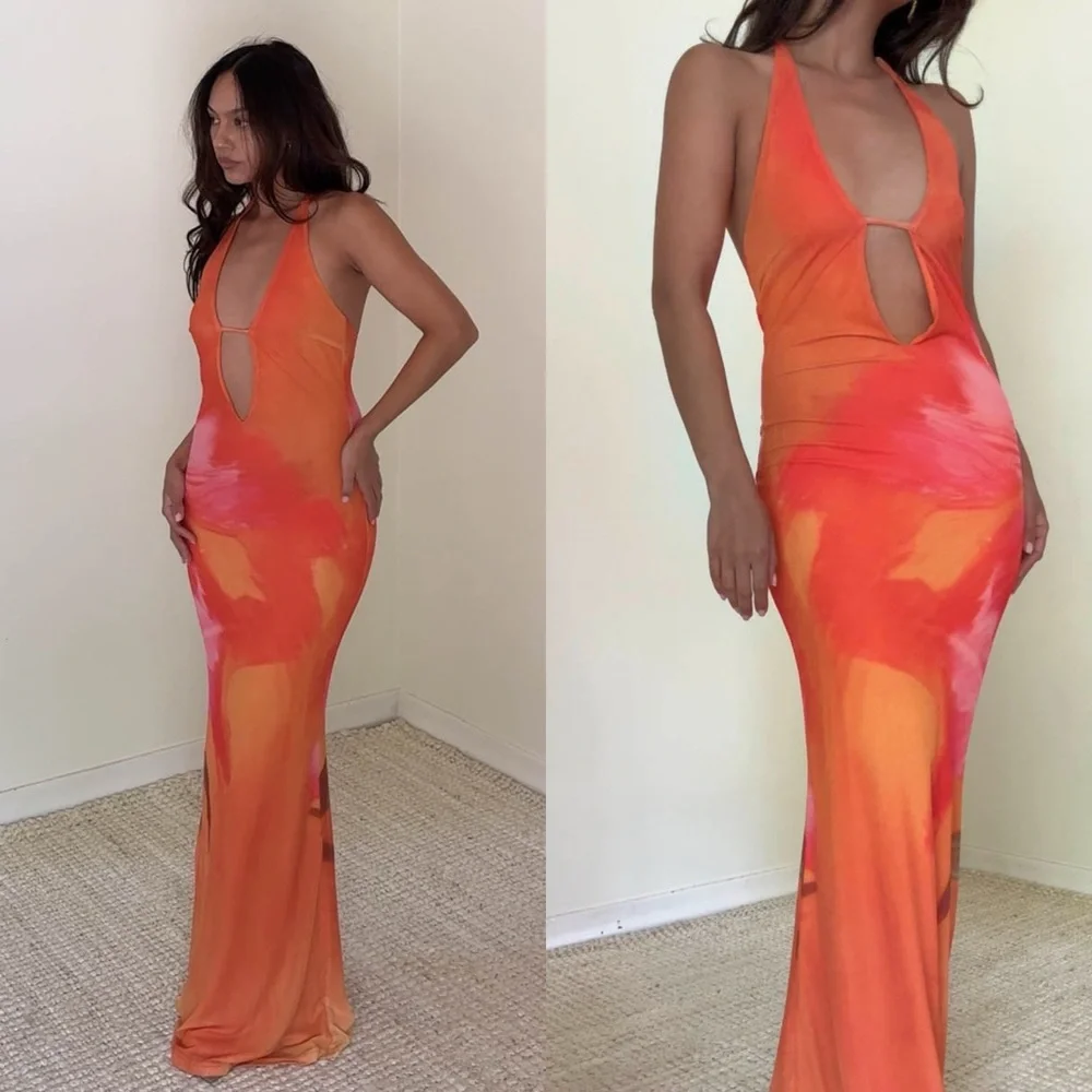 Temptation Orange Floral Mesh Maxi Dress - Picture 6 of 10